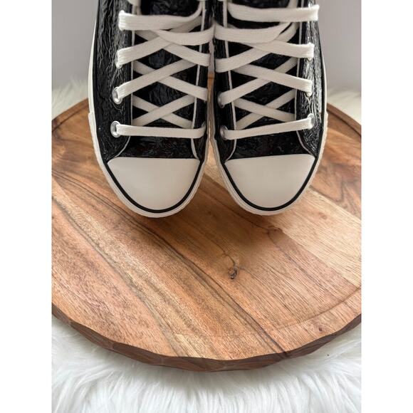 Converse Chuck Taylor Lift Platform Crinkled Leather Women's 7 Black A13384C - Picture 9 of 13